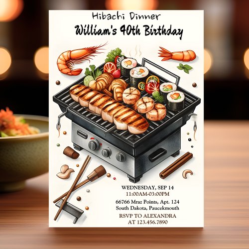 Even Chef Bbq Japanese Sushi Hibachi 50th Birthday Invitation