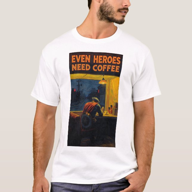 Even Heroes Need Coffee Historic Art Painting Tee (Front)