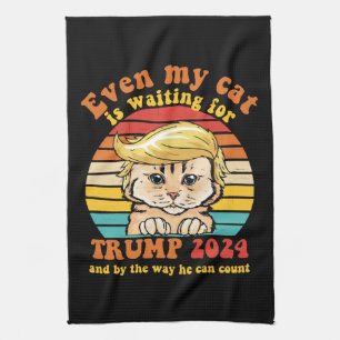 Even My Cat Is Waiting For Trump 2024 Apparel Kitchen Towel