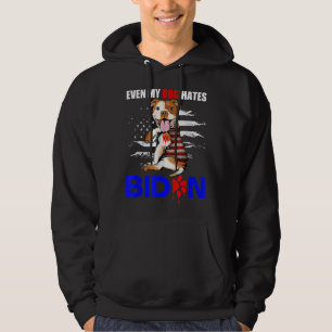 Even My Dog Hates Biden USA Flag Pitbull T-Shirt Hoodie