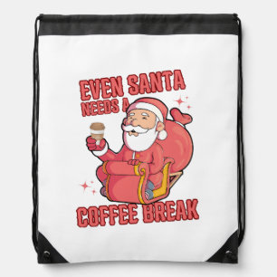 Even Santa Needs A Coffee Break Drawstring Bag