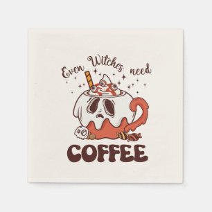 Even Witches Need Coffee – Cute Ghost Napkins