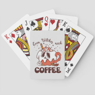 Even Witches Need Coffee – Cute Ghost Poker Cards