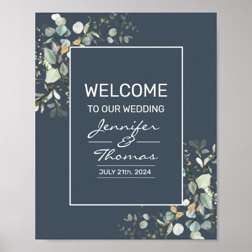 Evening and Green Leaves Wedding Welcome Signs 