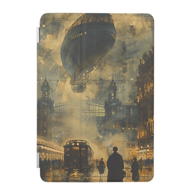 Evening Arrival – A Steampunk Street Scene iPad Mini Cover (Front)