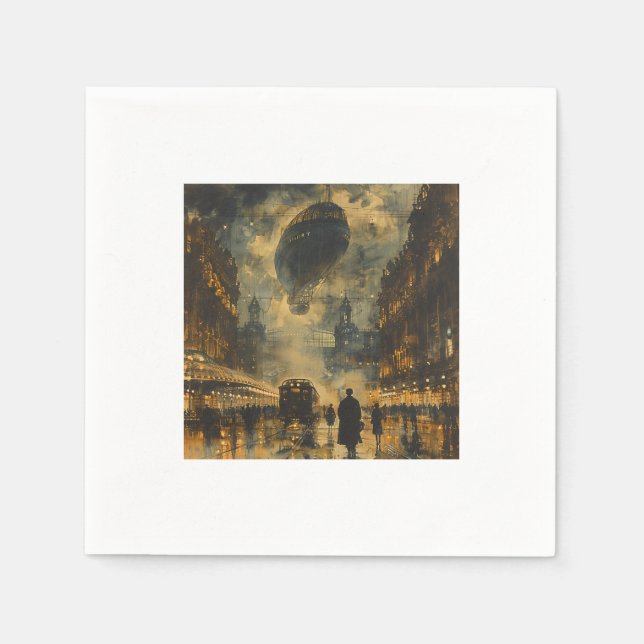 Evening Arrival – A Steampunk Street Scene Napkins (Front)