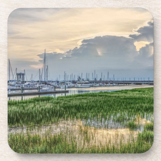 Evening At Charleston Harbor Beverage Coaster (Front)