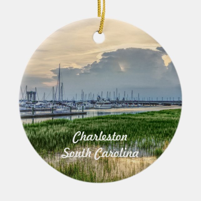Evening At Charleston Harbor Ceramic Ornament (Front)