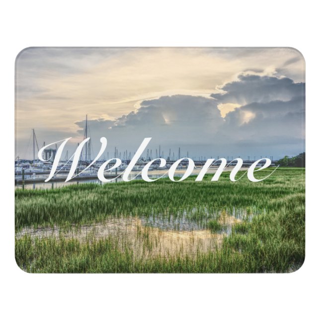 Evening At Charleston Harbor Welcome Door Sign (Contemporary Front)