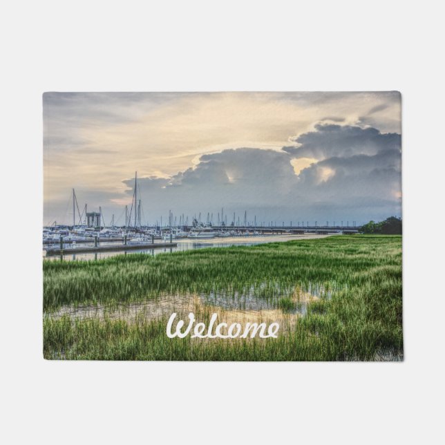 Evening At Charleston Harbor Welcome Doormat (Front)