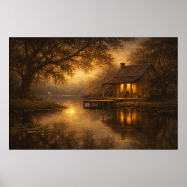Evening at Ease | Lake Cabin Art | Poster (Front)