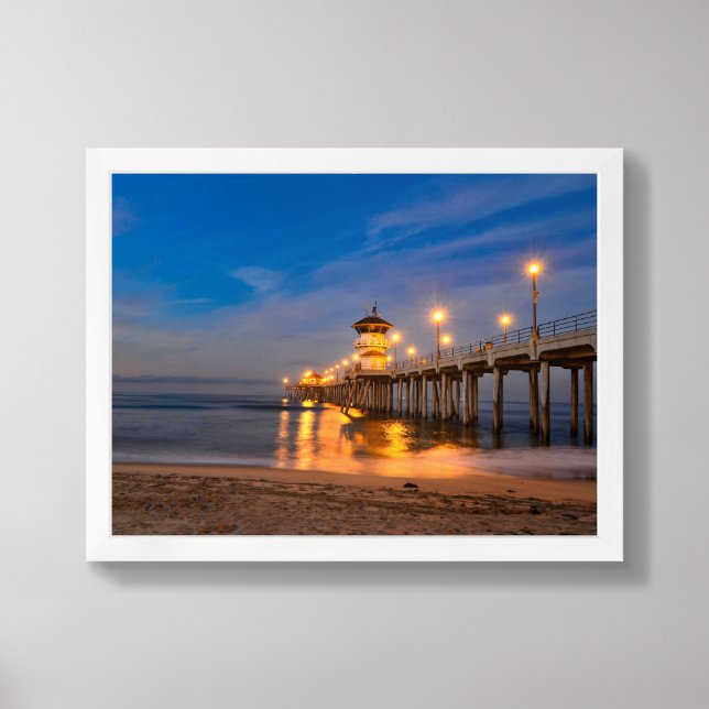 Evening at Huntington Beach Pier Framed Art (Framed Front)