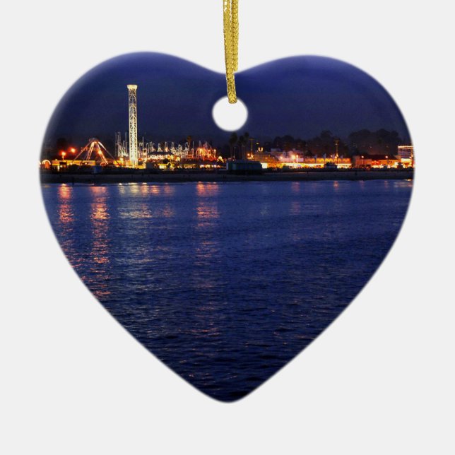 Evening at the Santa Cruz Boardwalk Ceramic Ornament (Front)