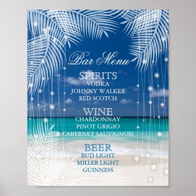 Evening Beach Wedding - Bar Menu Poster (Front)