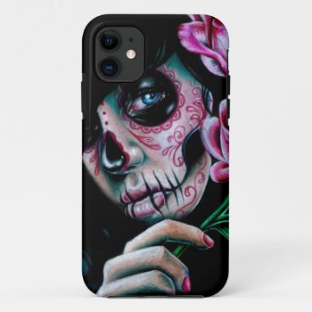 Evening Bloom Sugar Skull Girl Iphone 11 Case by NeverDieArt at Zazzle
