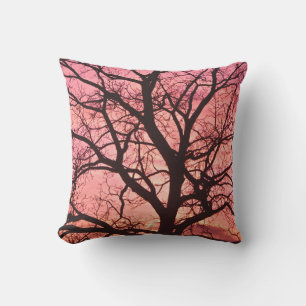 Evening Blush Tree Silhouette Throw Pillow