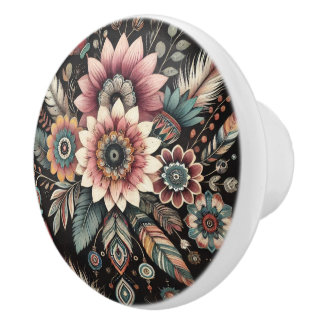 Evening Boho Blooms Ceramic Knob