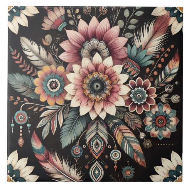 Evening Boho Blooms Ceramic Tile (Front)