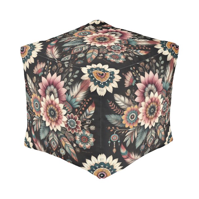 Evening Boho Blooms Pouf (Angled Front)