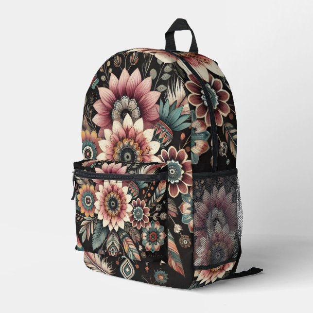 Evening Boho Blooms Printed Backpack (Back Corner Right)