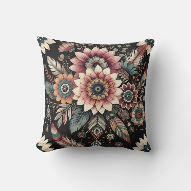 Evening Boho Blooms Throw Pillow (Front)