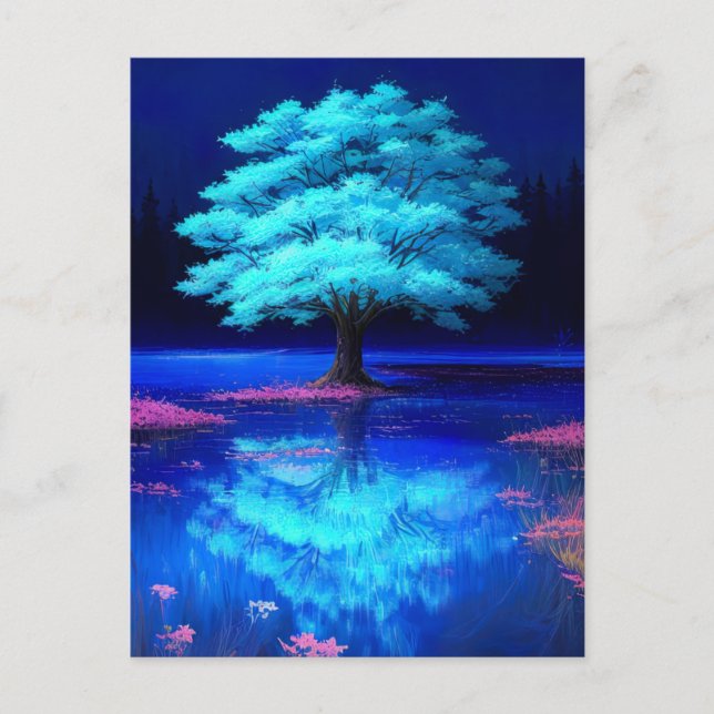 Evening by the Charming Blue Tree Postcard (Front)