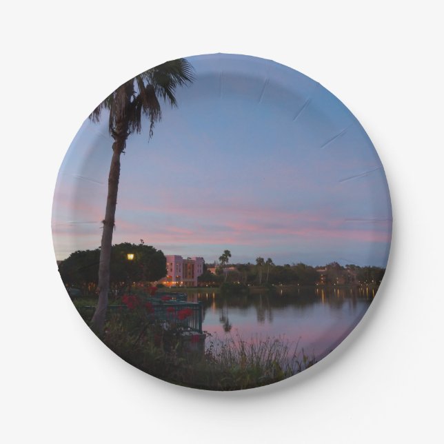 Evening By The Palm Tree Paper Plates (Front)