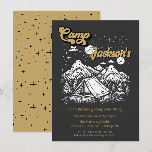 Evening Camping Woodland Birthday Party Invitation (Front/Back)