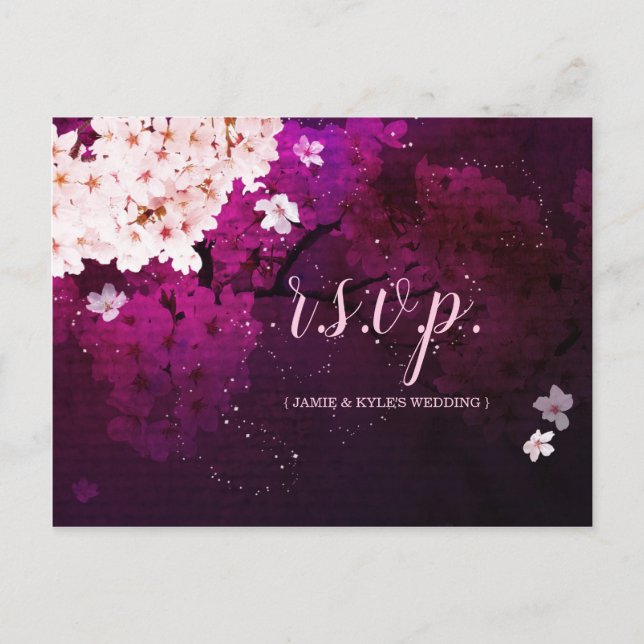 Evening Cherry Blossom Wedding Menu Choice RSVP (Front)