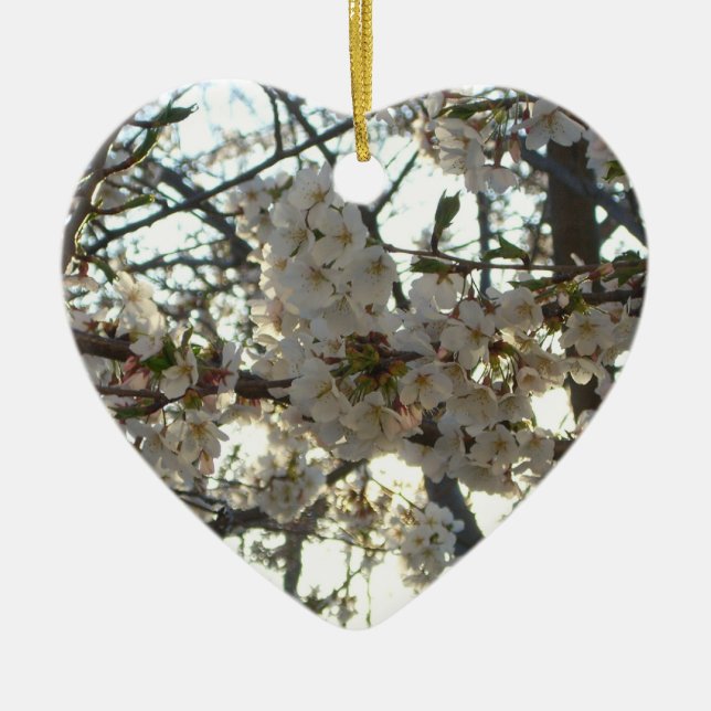 Evening Cherry Blossoms II Spring Sunset Ceramic Ornament (Front)