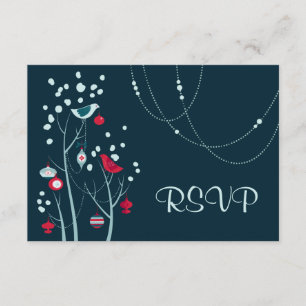 Evening Christmas Winter Birds Wedding RSVP Cards