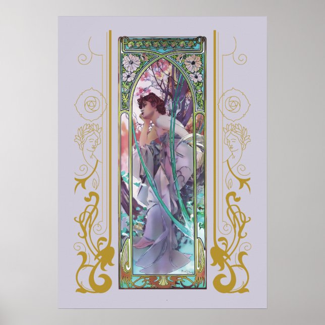 Evening Contemplation by Alphonse Mucha Poster (Front)