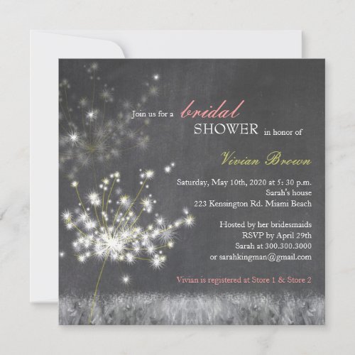 Hip Dandelion Chalkboard Bridal Shower Invitations