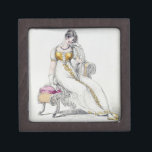 Evening dress or wedding dress, fashion plate from keepsake box<br><div class="desc">Image:102853  Evening dress or wedding dress,  fashion plate from Ackermann's Repository of Arts (coloured engraving). English School,  (19th century). Private Collection,  The Stapleton Collection.  Art,  Fine Art.</div>
