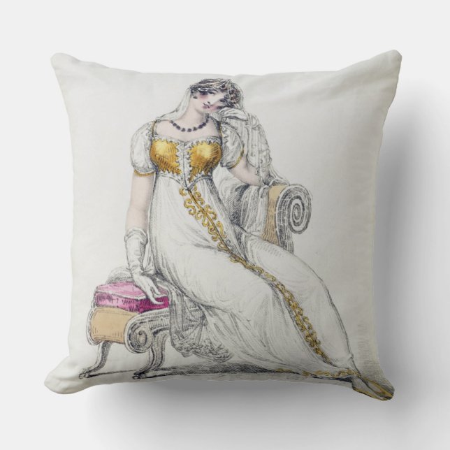 Evening dress or wedding dress, fashion plate from throw pillow (Front)
