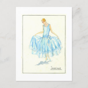 Evening Dress Sketch by Bernard et C.ie 1928 Postcard
