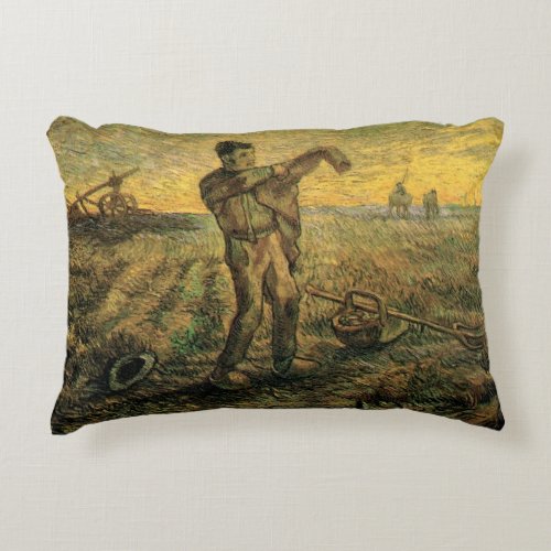 Evening _ End of the Day by Vincent van Gogh Accent Pillow