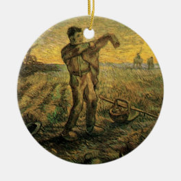 Evening - End of the Day by Vincent van Gogh Ceramic Ornament