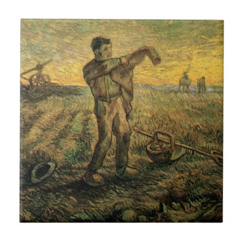 Evening _ End of the Day by Vincent van Gogh Ceramic Tile