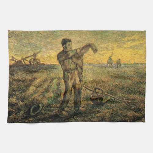Evening _ End of the Day by Vincent van Gogh Kitchen Towel