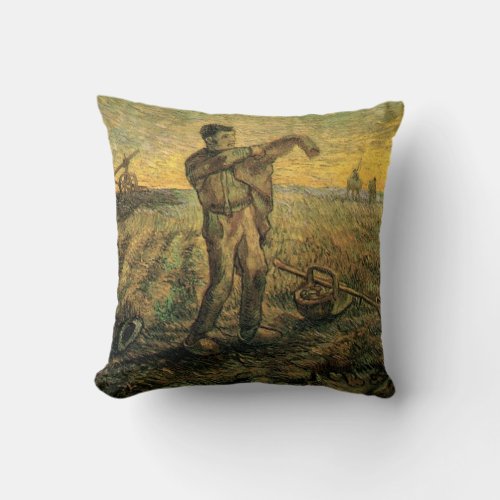 Evening _ End of the Day by Vincent van Gogh Throw Pillow