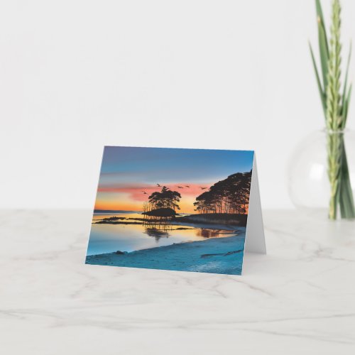 Evening Flight Above Serene Waters Blank Card