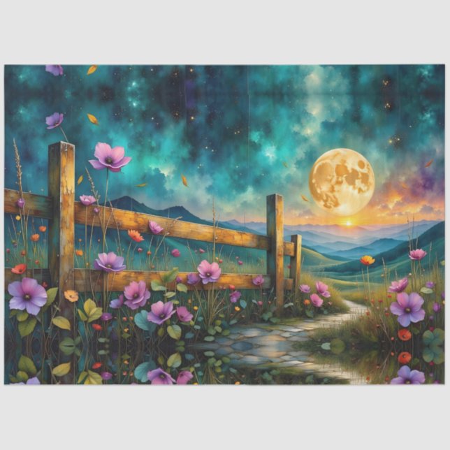 Evening Floral and Landscape Lunar Glow  Tissue Paper (Front)