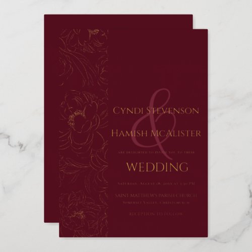 Evening Floral Burgundy Wedding Foil Foil Invitation