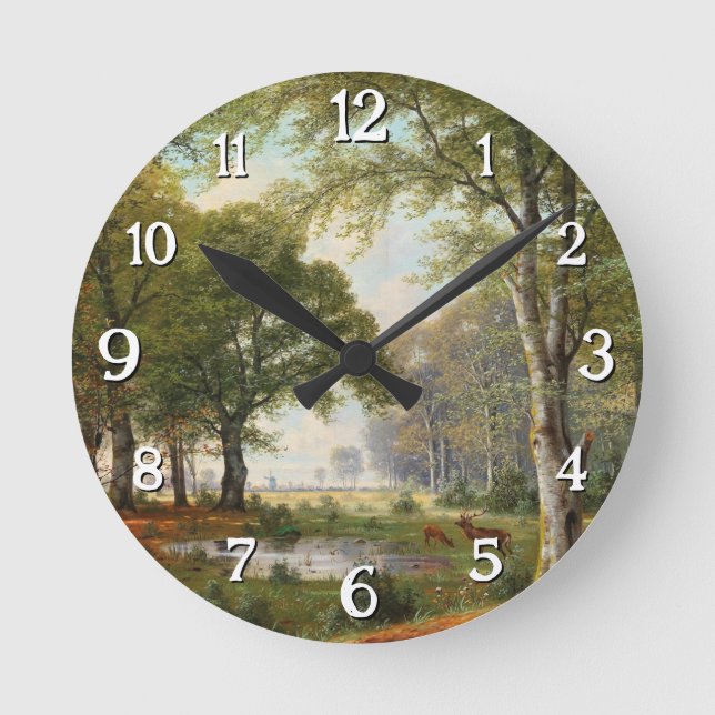 Evening Forest Landscape  Round Clock (Front)