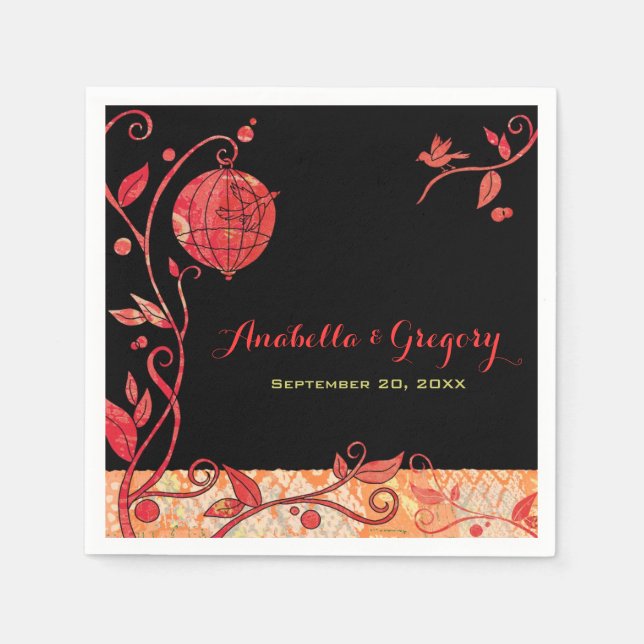 Evening Garden Love Birds Wedding Paper Napkins (Front)