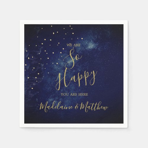 Evening Gold Stars Blue Astral Happy  Napkins