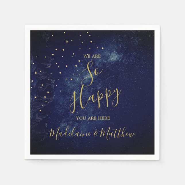 Evening Gold Stars Blue Astral Happy  Napkins (Front)