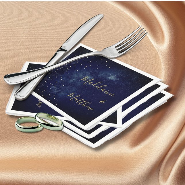 Evening Gold Stars Blue Astral Wedding Napkins (Creator Uploaded)
