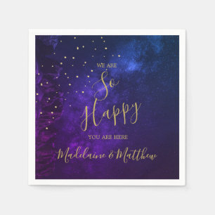 Evening Gold Stars Purple Astral Happy Napkins